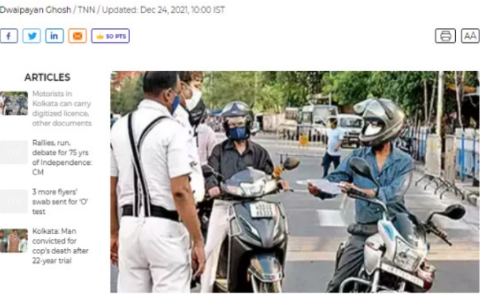 Motorists in Kolkata can carry digitalized licence,other documents